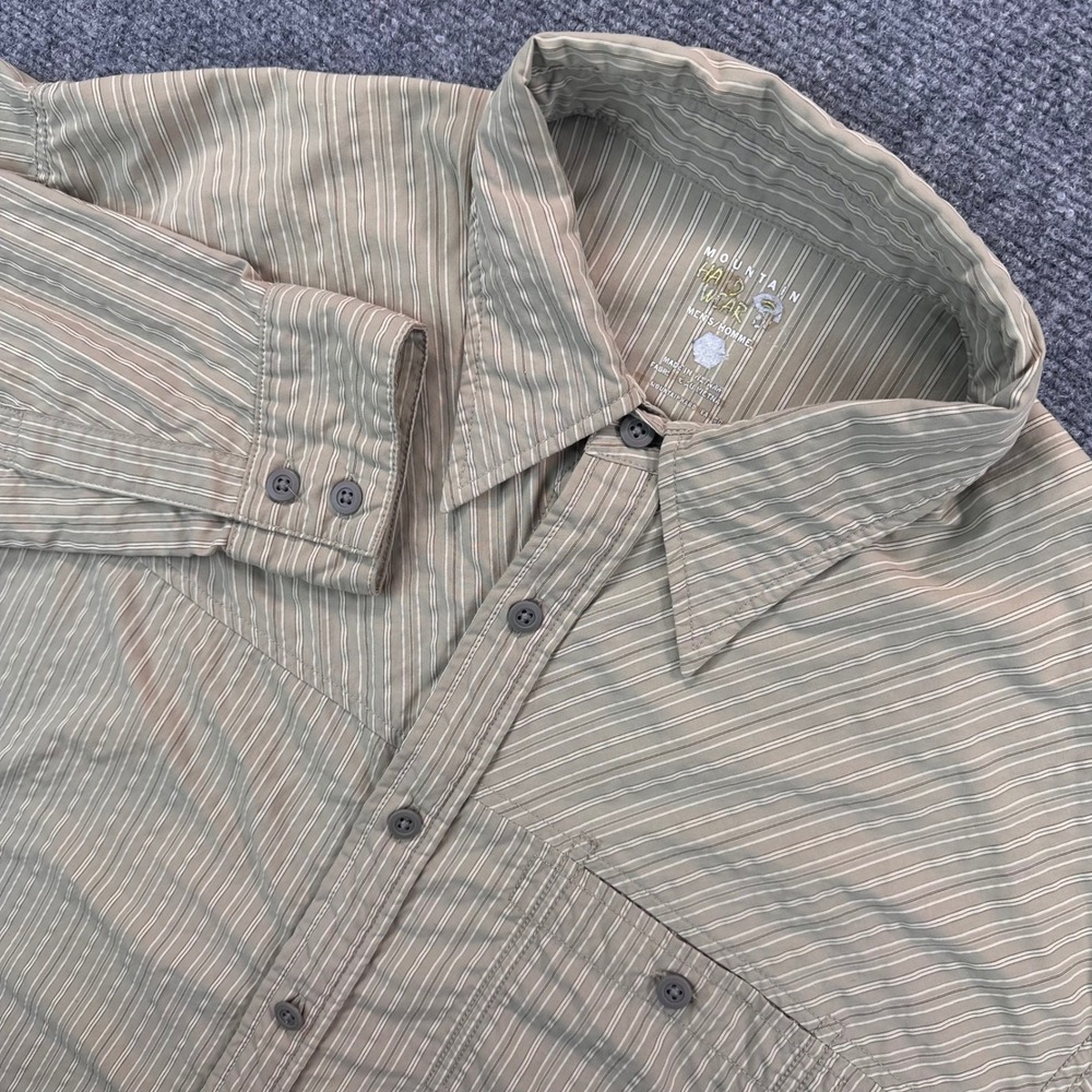 Mountain Hardwear Vented Long Sleeve Button Up Mens 2XL Nylon Blend Brown Stripe